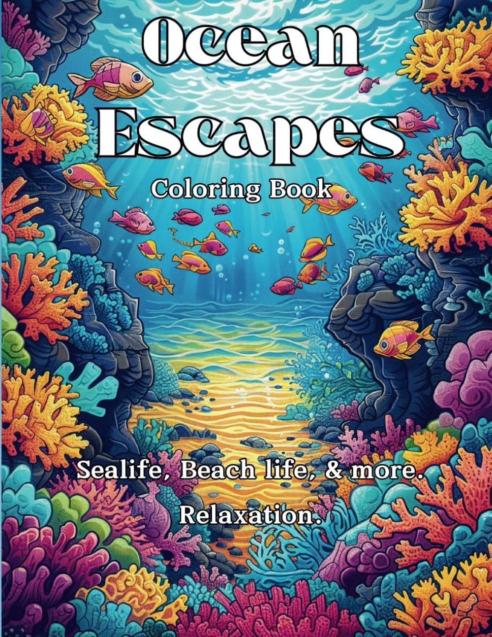 Front cover of Ocean Escapes Coloring Book