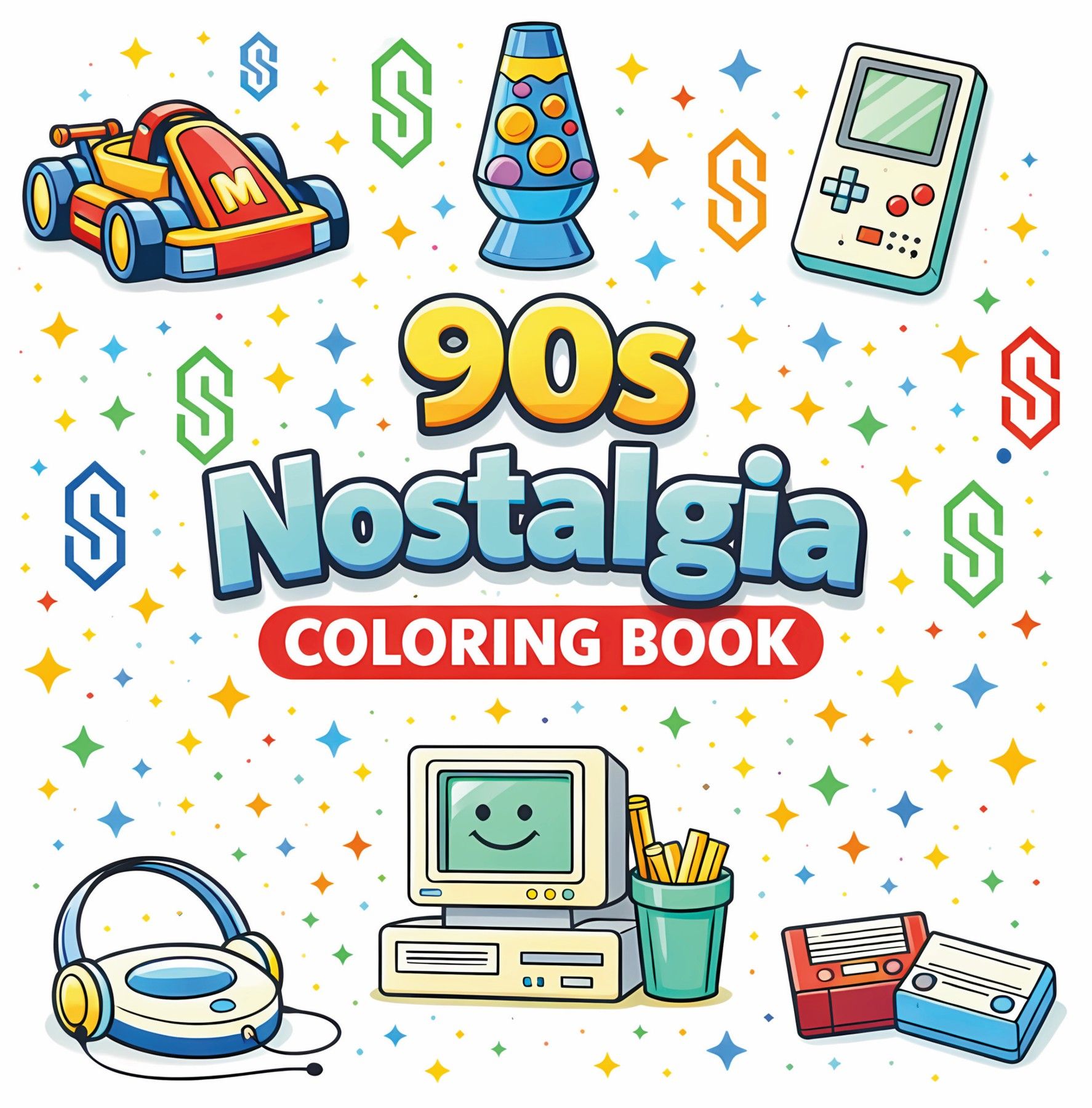 Front cover of 90s Nostalgia Coloring Book