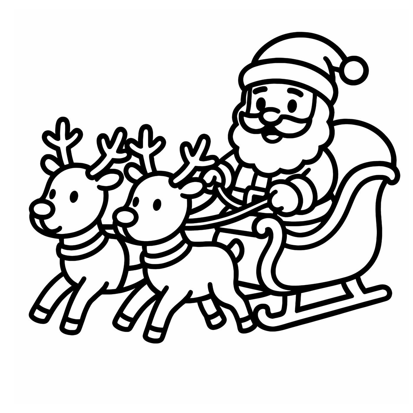 Santa waving from his sleigh pulled by two reindeer.