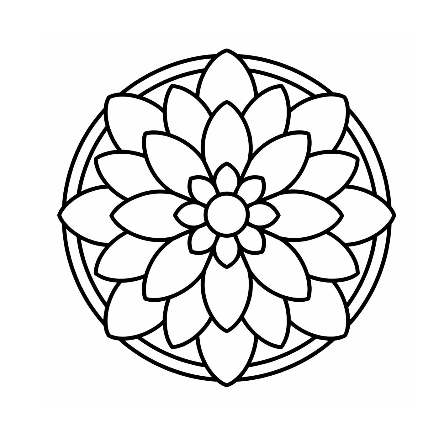 A dense flower mandala of many rounded petals inside a circle.