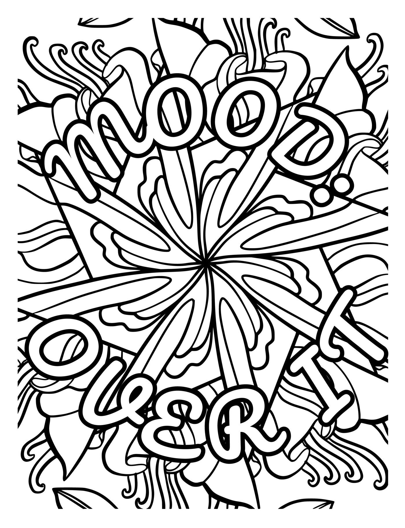 “Mood: over it” in bubble letters around a starburst of petals.