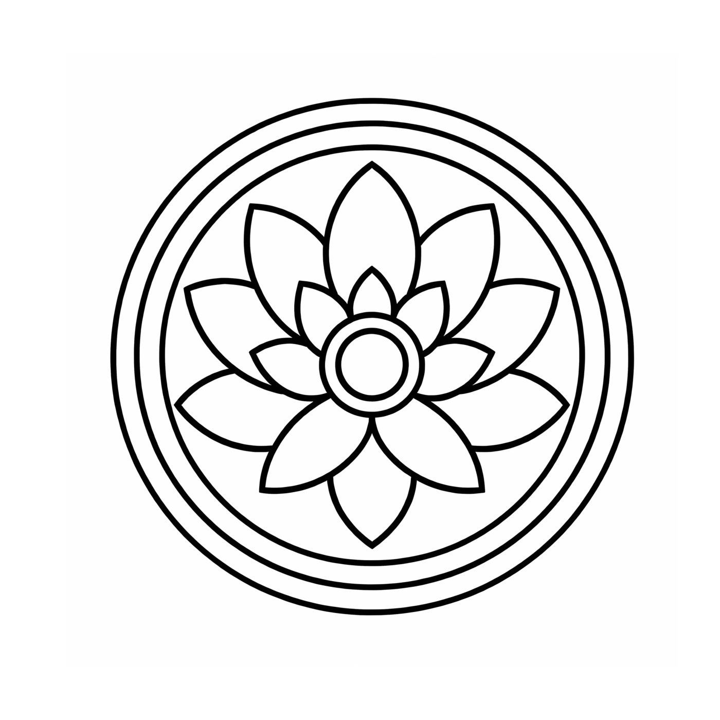 A simple lotus flower framed by a double circular border.