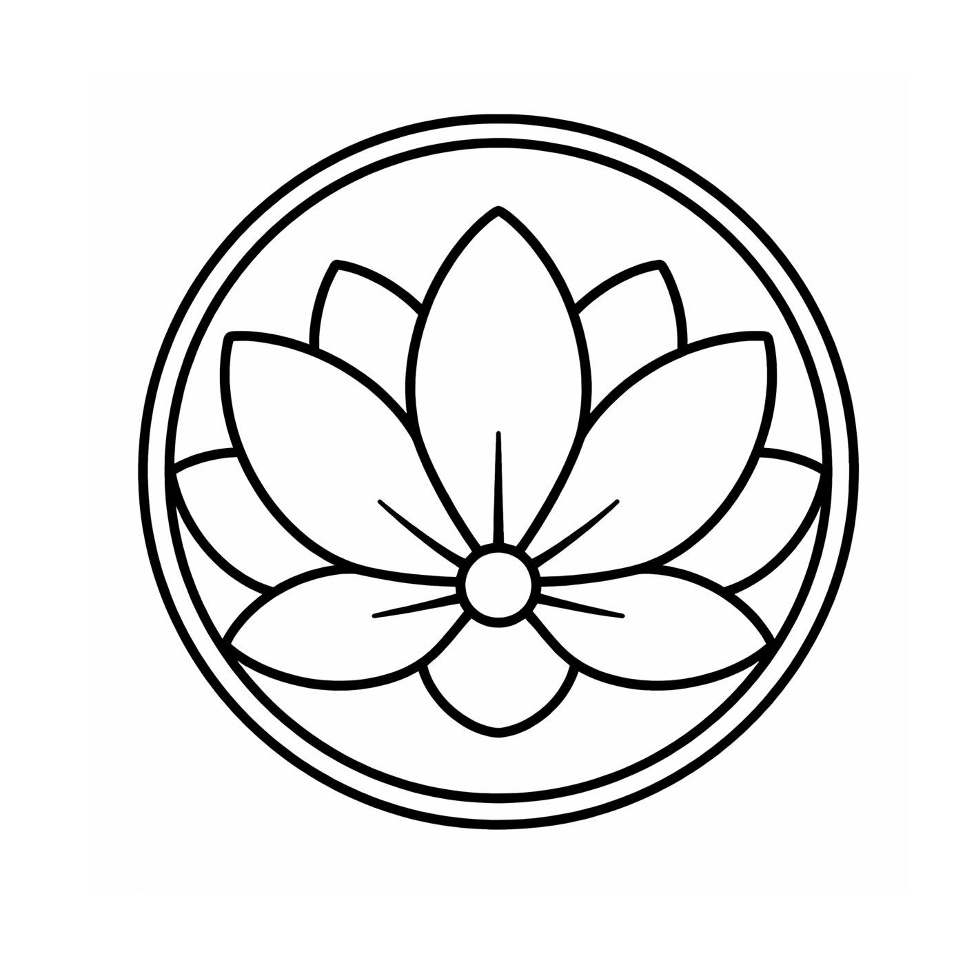 A large lotus blossom inside a thick double ring.